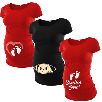 Pack of 3 Maternity Shirts for Women - Casual Graphic Pregnancy Announcement Shirt for Mom to Be