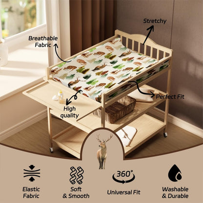 4 Pack Changing Pad Covers Woodland Forest Animals Wood Neutral Unisex Fitted Baby Changing Pad Cover Set for Baby Boys or Girls