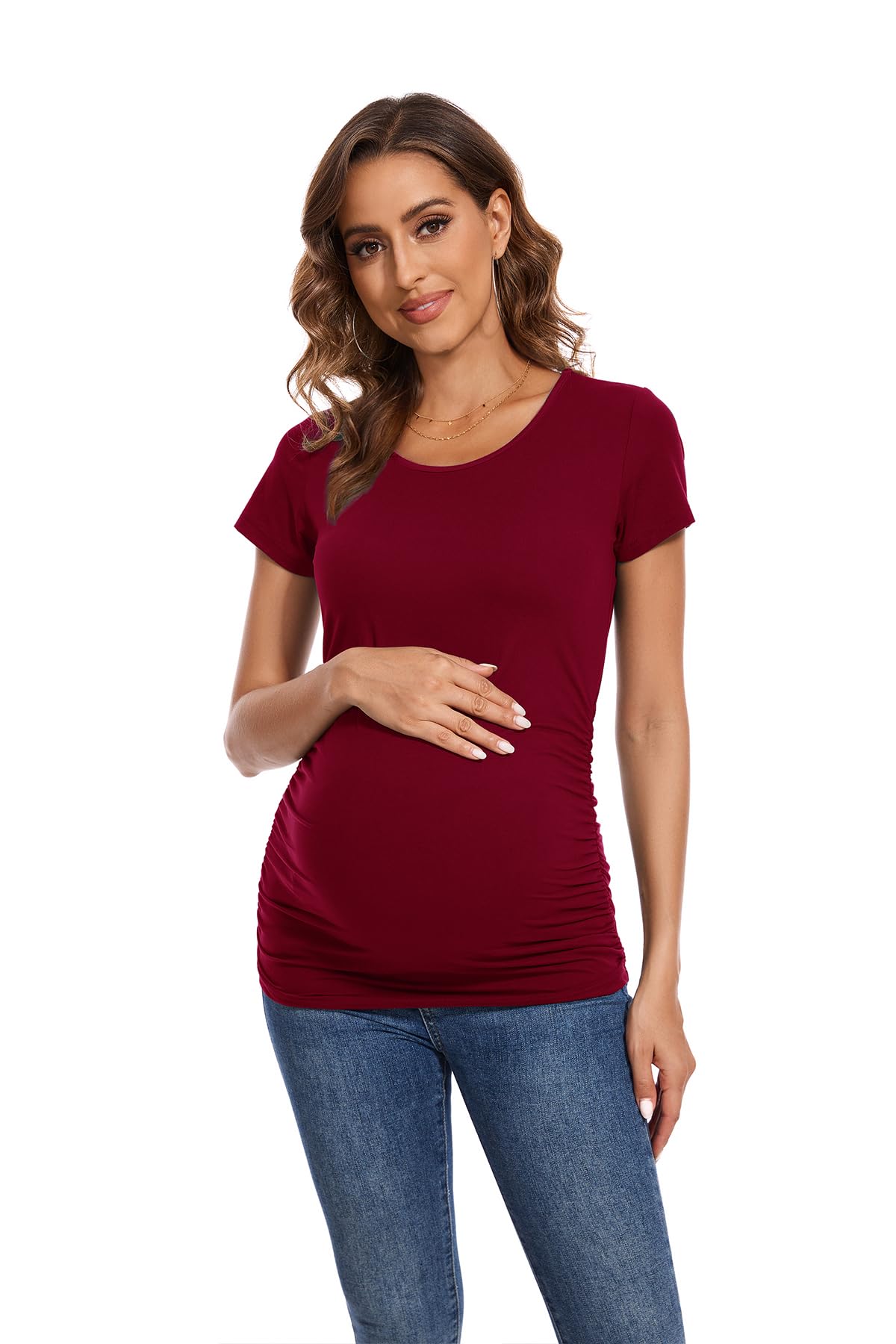 Smallshow Women's 4 Pack Maternity Shirts Short Sleeve Pregnancy Tops Clothes