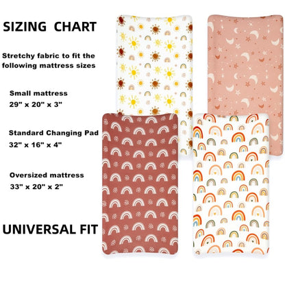4 Pack Crib Sheets Boho Nursery Sheets Sunshine and Rainbow Desdign Neutral Unisex Fitted Baby Standard Crib Sheets for Baby Boys or Girls (Crib Sheets)