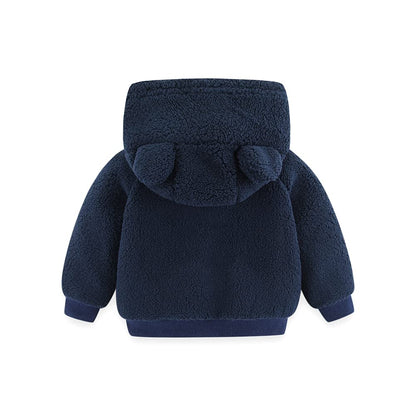 Newborn Infant Baby Boys Girls Cartoon Fleece Hooded Jacket Coat with Ears Warm Todder Kids Outwear Coat Zipper Up 0-6Y