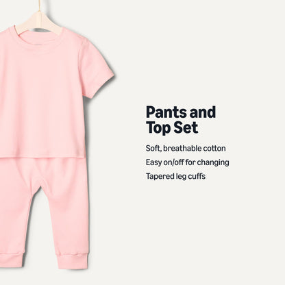 Amazon Essentials x Sofia Grainge Unisex Toddlers and Babies' Cotton Knit Short Sleeve Shirt & Pants Set