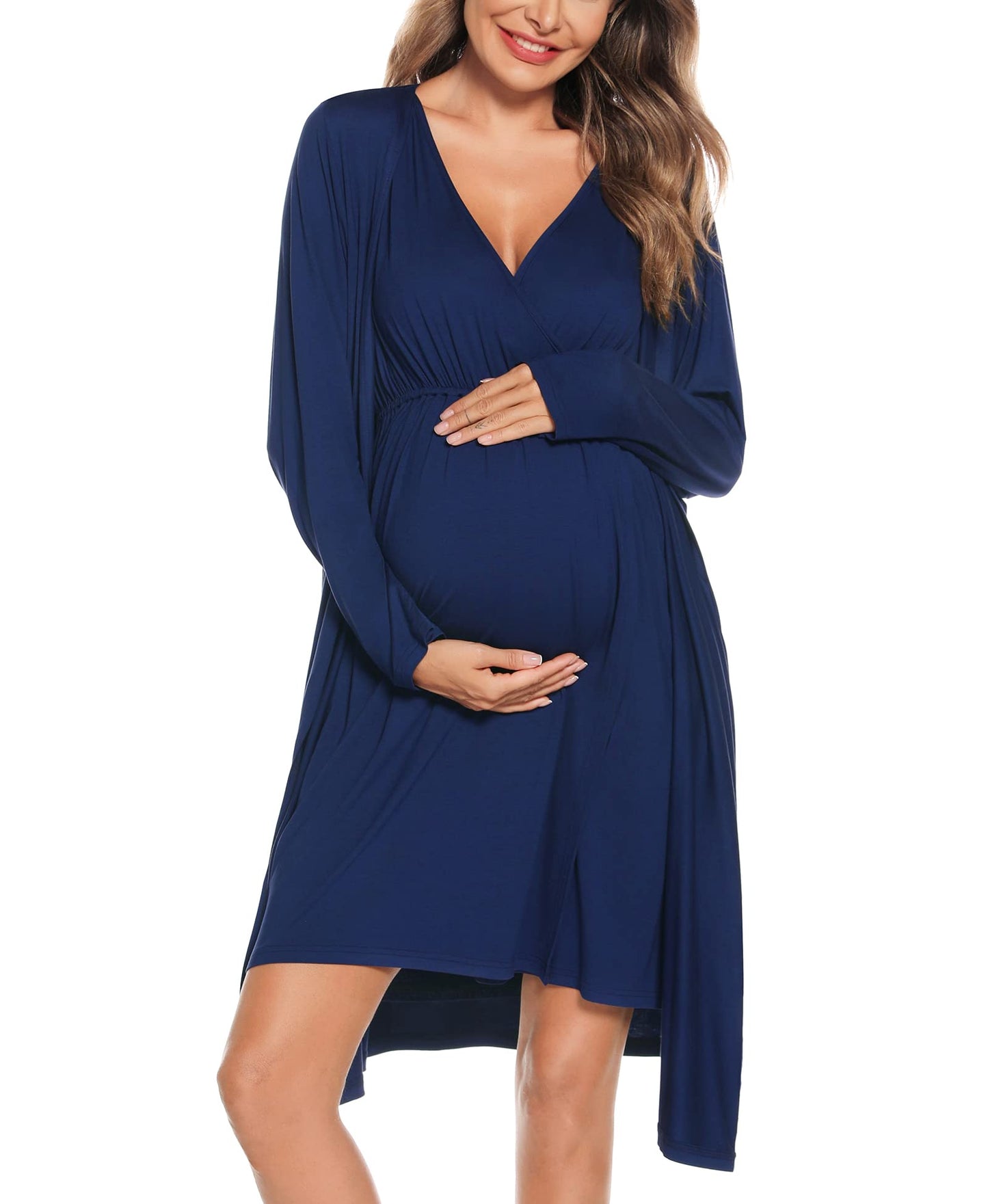 SWOMOG Women Maternity Nursing Gown and Robe Set 3 in 1 Labor Delivery Nursing Nightgown for Breastfeeding Hospital Bathrobe