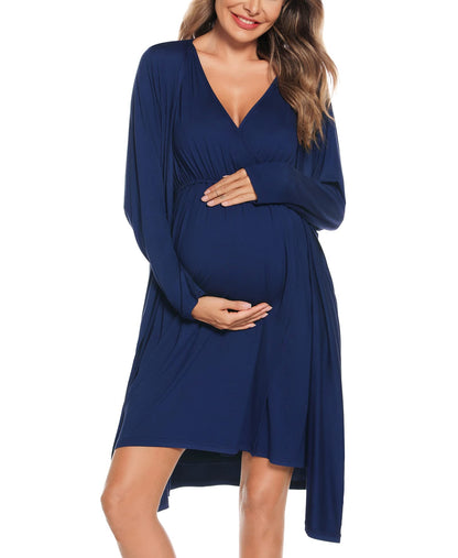 SWOMOG Women Maternity Nursing Gown and Robe Set 3 in 1 Labor Delivery Nursing Nightgown for Breastfeeding Hospital Bathrobe