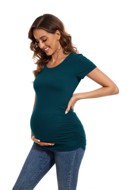 Smallshow Women's 4 Pack Maternity Shirts Short Sleeve Pregnancy Tops Clothes