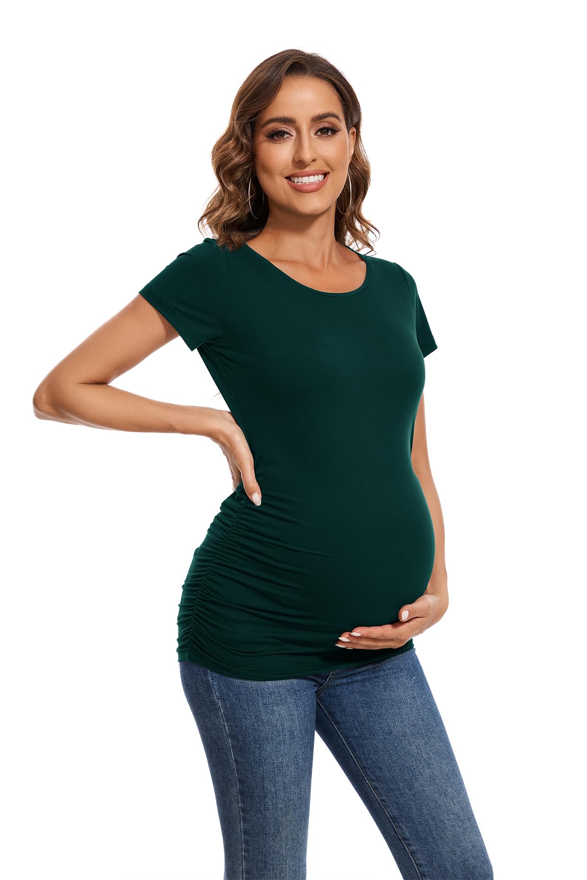 Smallshow Women's 4 Pack Maternity Shirts Short Sleeve Pregnancy Tops Clothes