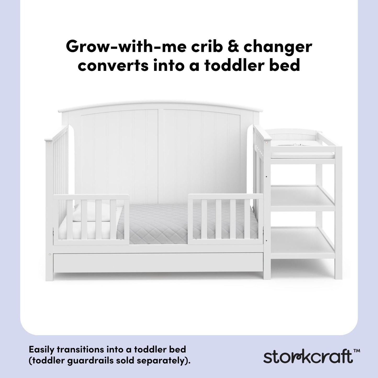Storkcraft Steveston 5-in-1 Convertible Crib & Changer – GREENGUARD Gold Certified, Fits Standard Crib Mattress, Converts to Toddler Bed and Full Bed, 4 Adjustable Mattress Heights (Gray)