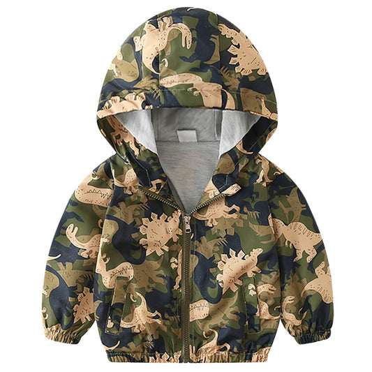 FYMNSI Toddler Baby Boys Girls Hooded Jacket Windbreaker Lightweight Dinosaur Print Coat Autumn Long Sleeve Windproof Outwear