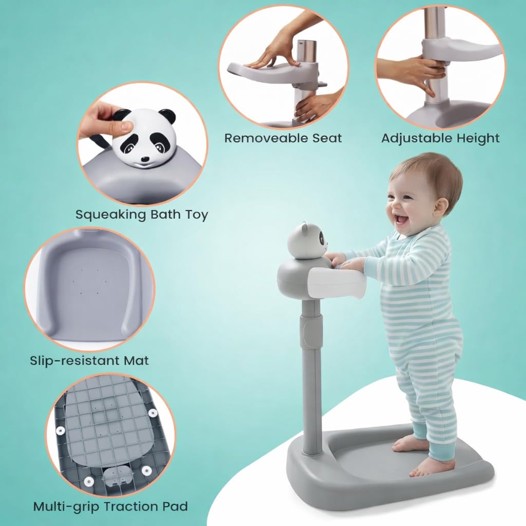 Baby Shower Stand with Built-in Seat and Bath Toy | Baby Bath Stand Height-Adjustable Washing Stand for Toddlers 6-36 Monts