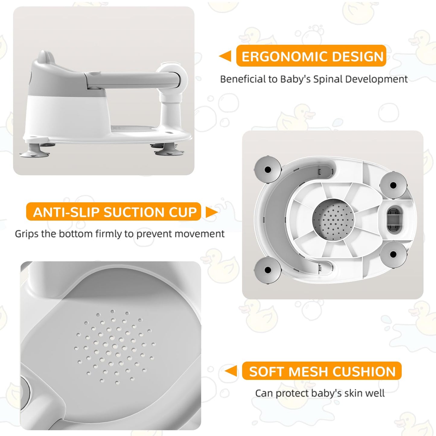 Baby Bath Seat for Babies 6 Months & up, Non-Slip Toddler Bath Seats for Babies Sitting Up, Safe Infant & Newborn Bathtub Chair with 4 Suction Cups & Soft Cushion for Shower,Blue
