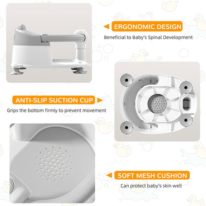 Baby Bath Seat for Babies 6 Months & up, Non-Slip Toddler Bath Seats for Babies Sitting Up, Safe Infant & Newborn Bathtub Chair with 4 Suction Cups & Soft Cushion for Shower,Blue
