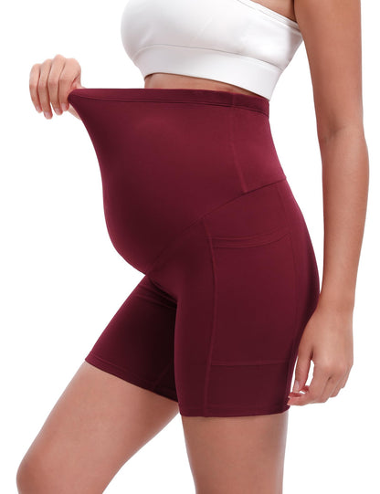 Siimcuzy 4 Pack Women's Maternity Shorts with Pockets Over The Belly Yoga Biker Pregnancy Workout Running Active Shorts