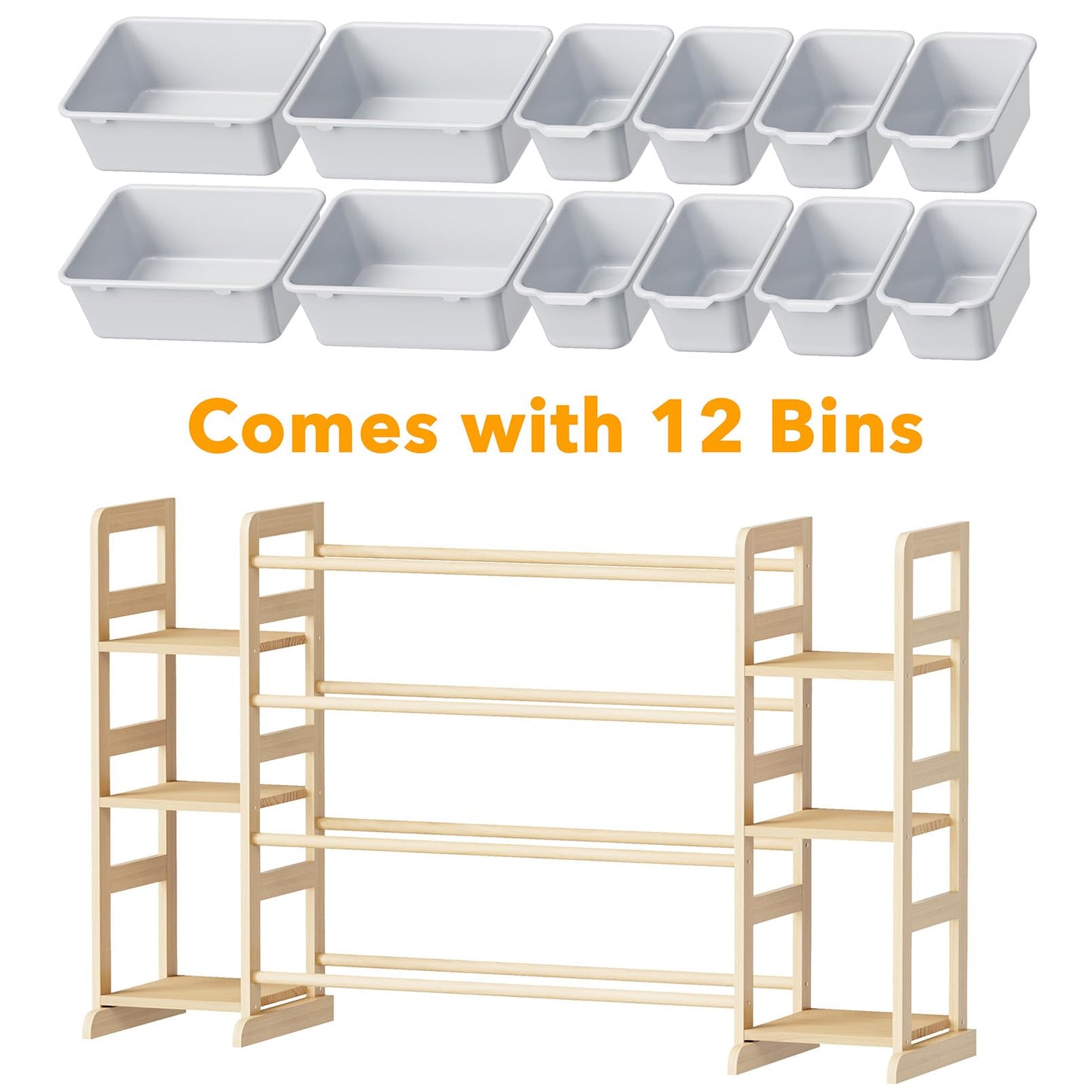 SpaceAid Toy Storage Organizer with 6 Shelves and 12 Bins, Bookshelf/Bookcase, Kids Bin Shelf, Toys Box for Playroom Organization for Bedroom & Room Decor, White, 52.3" W