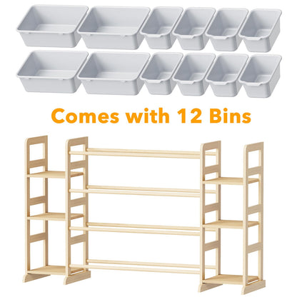 SpaceAid Toy Storage Organizer with 6 Shelves and 12 Bins, Bookshelf/Bookcase, Kids Bin Shelf, Toys Box for Playroom Organization for Bedroom & Room Decor, White, 52.3" W