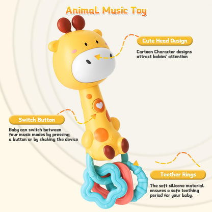 Musical Baby Rattle Toy, Soft Silicone Infant Teething Light-Up Rattle for Sensory Development, Easy Grasp Newborn Toy for 0-3-6-12 Months, Safe Early Learning Gift for Boys Girls