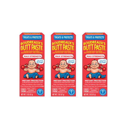 Boudreaux’s Butt Paste Max Strength Diaper Rash Cream for Baby, Ointment With Zinc Oxide, 2 oz Tube