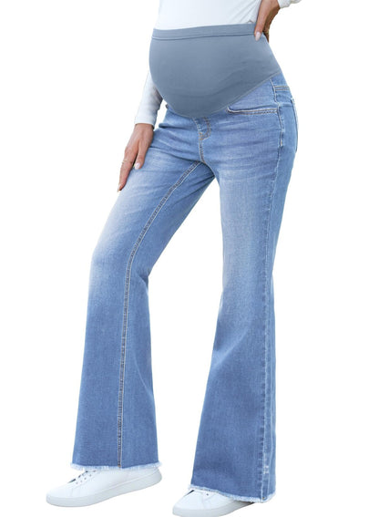 BLENCOT Maternity Jeans for Women Over Belly Pregnancy Pants Comfy Pregnant Jeans Flare Denim Jeans with Pockets