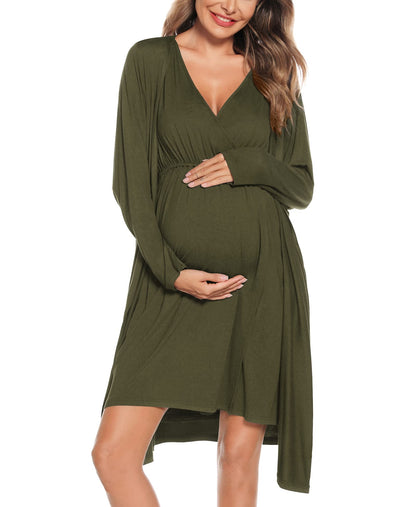 SWOMOG Women Maternity Nursing Gown and Robe Set 3 in 1 Labor Delivery Nursing Nightgown for Breastfeeding Hospital Bathrobe