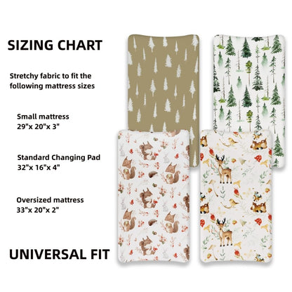 4 Pack Changing Pad Covers Woodland Forest Animals Wood Neutral Unisex Fitted Baby Changing Pad Cover Set for Baby Boys or Girls