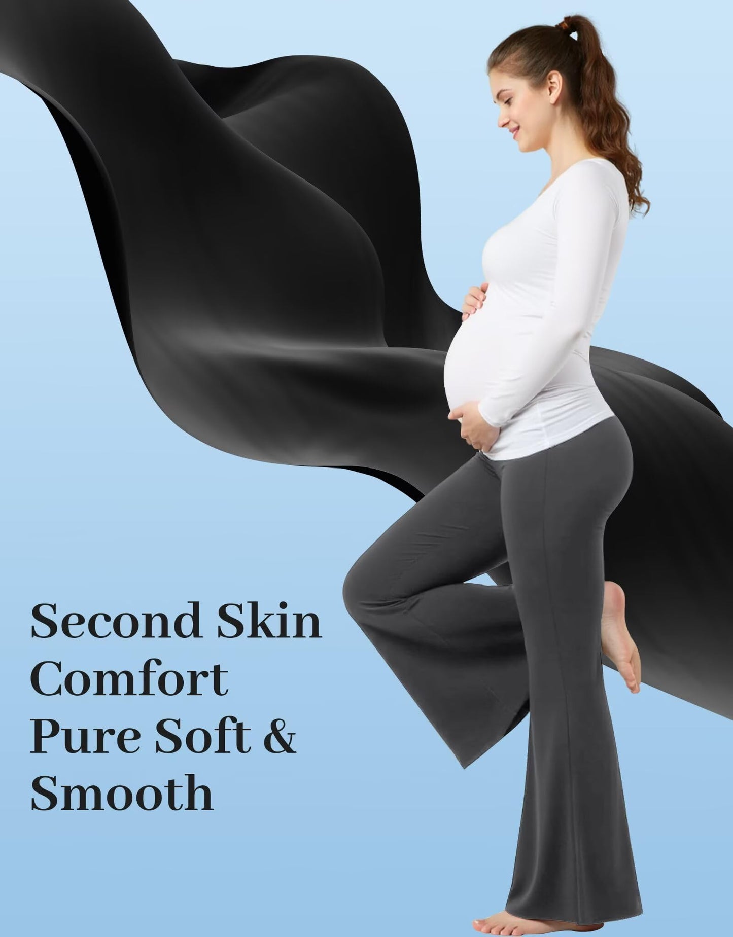Fotociti Maternity Flare Leggings with Pockets, Women’s Soft Pregnancy Pants Over The Belly For Yoga Workout Active