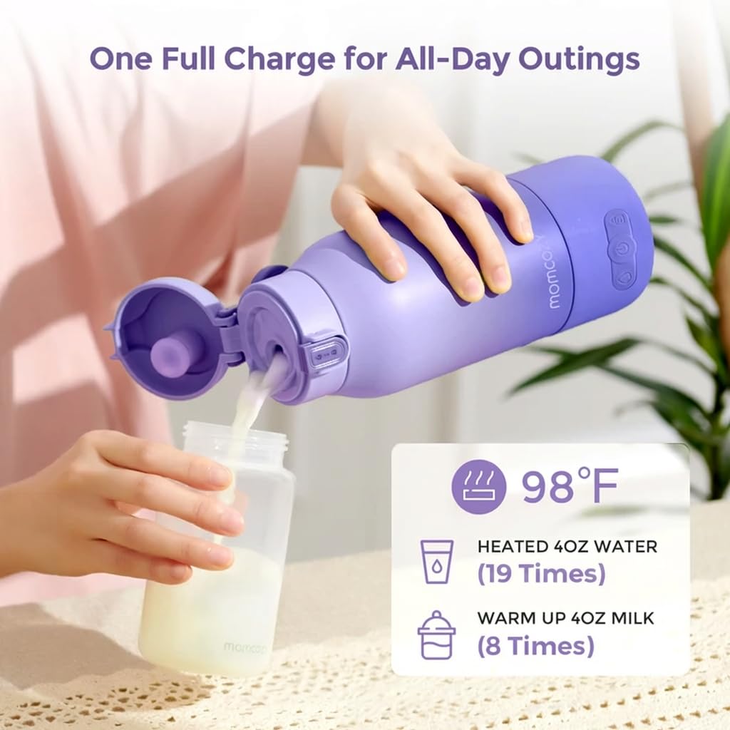 Momcozy Portable Bottle Warmer for Travel – Dual Heating Modes for Breast Milk & Water, Portable Milk Warmer with Fast Heating & Long Battery Life, 17 Ounces Large Capacity to Meet Your All-Day Needs