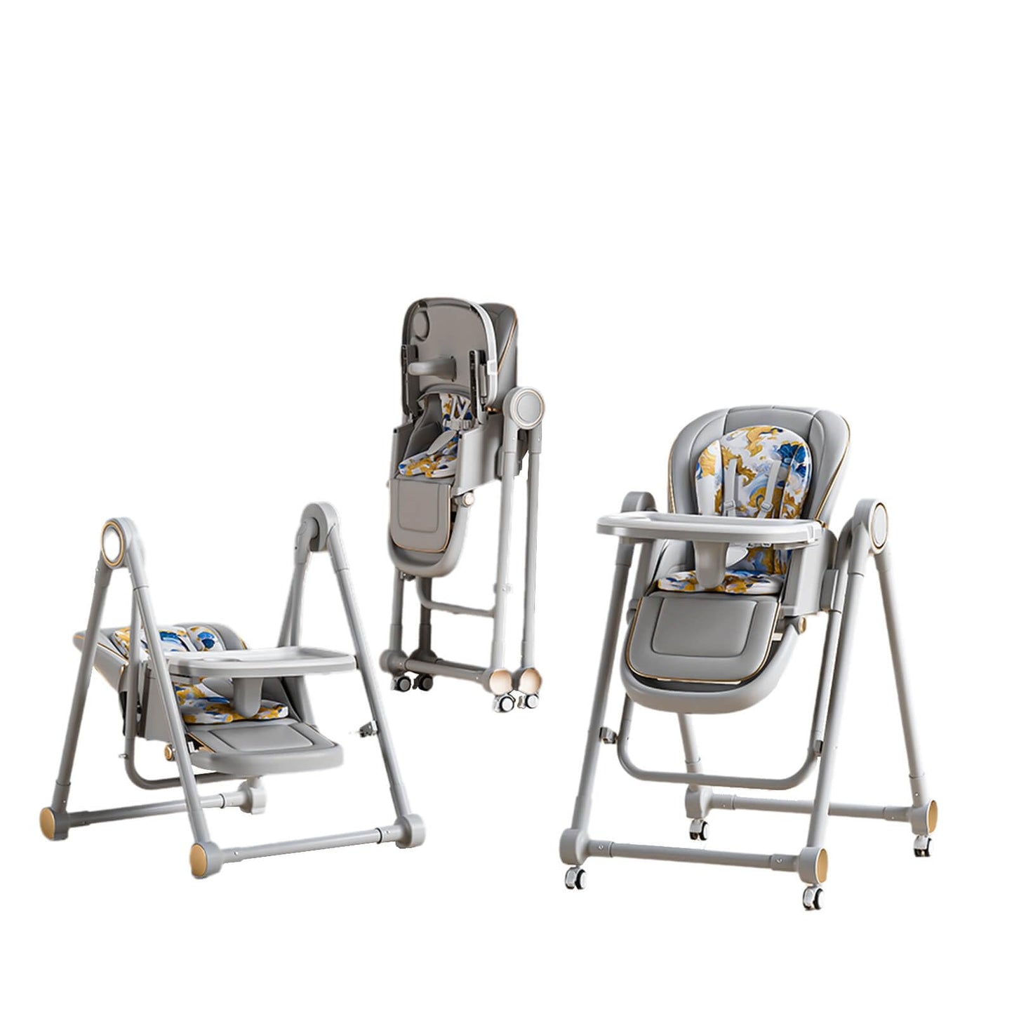 5 in 1 Convertible Baby High Chair Foldable, Baby Swing for Infants to Toddler,Portable Baby Feeding Chair, High Chairs for Babies and Toddlers, Silla de Comer para Bebe(White)