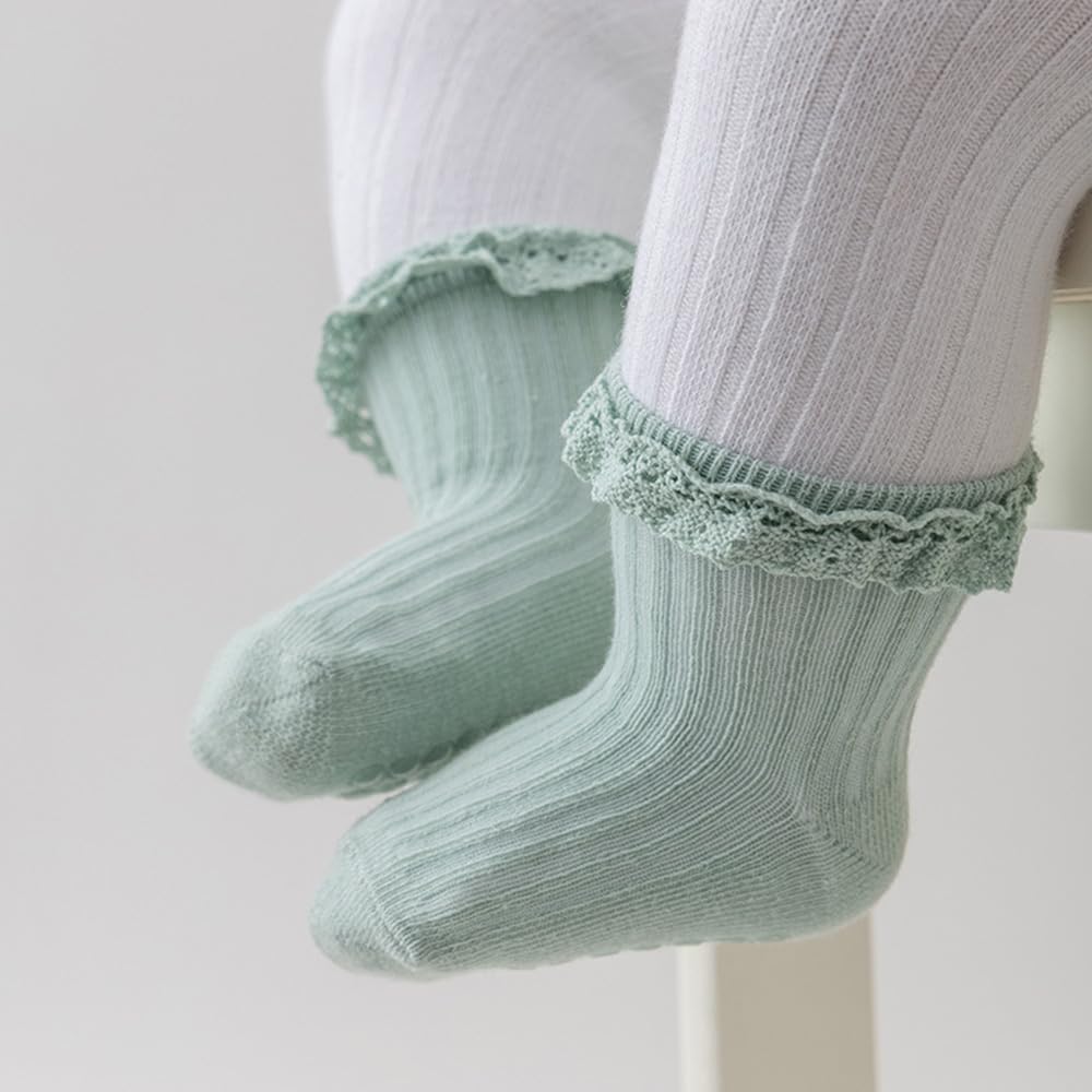 DRESHOW BQUBO Baby Girls Toddler Anti Slip Socks - Cute Frilly Ruffle Grip Ankle Socks for Infant Toddler