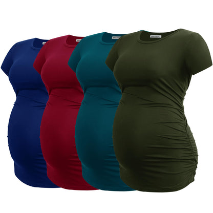 Smallshow Women's 4 Pack Maternity Shirts Short Sleeve Pregnancy Tops Clothes