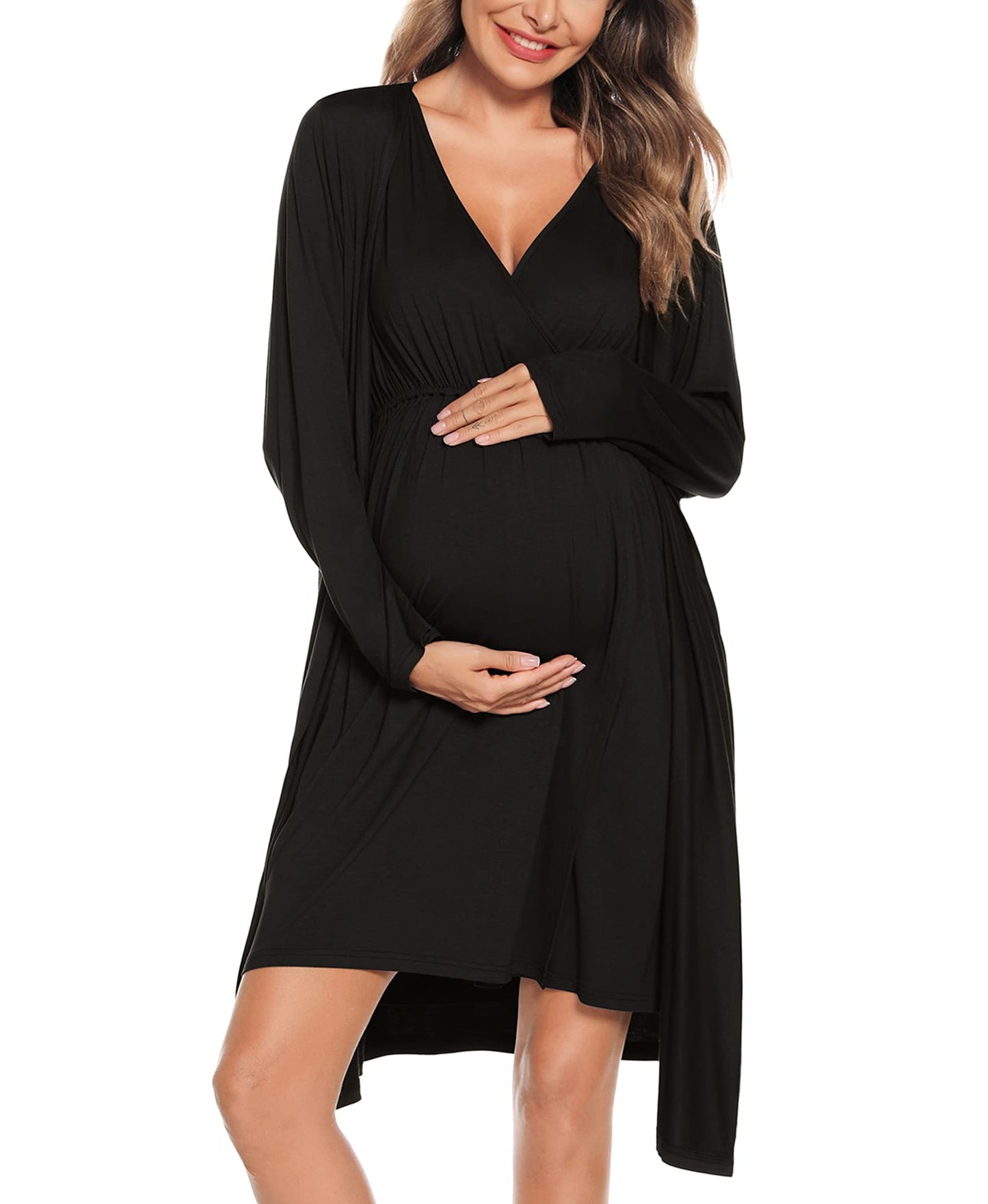 SWOMOG Women Maternity Nursing Gown and Robe Set 3 in 1 Labor Delivery Nursing Nightgown for Breastfeeding Hospital Bathrobe