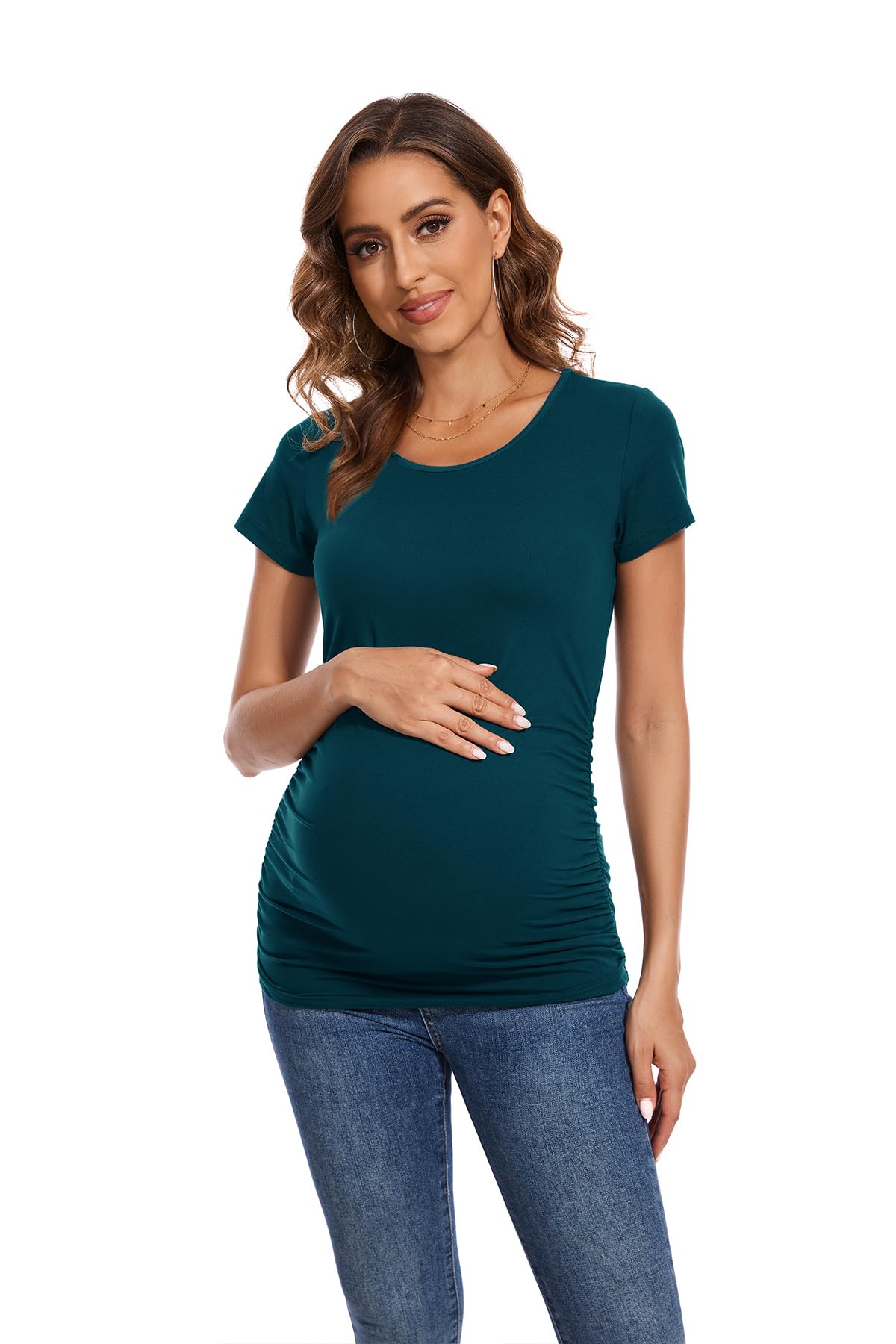 Smallshow Women's 4 Pack Maternity Shirts Short Sleeve Pregnancy Tops Clothes
