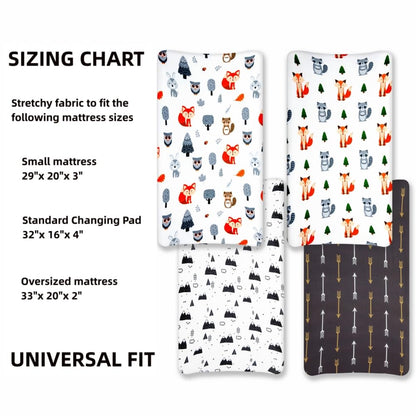 4 Pack Changing Pad Covers Woodland Forest Animals Wood Neutral Unisex Fitted Baby Changing Pad Cover Set for Baby Boys or Girls