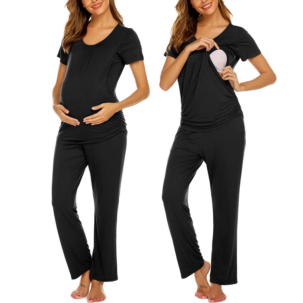 Ekouaer Womens Nursing Pajamas Maternity Breastfeeding Pjs Sleepwear Layer Soft Postpartum Lounge Set Pregnancy Clothes