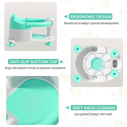 Baby Bath Seat for Babies 6 Months & up, Non-Slip Toddler Bath Seats for Babies Sitting Up, Safe Infant & Newborn Bathtub Chair with 4 Suction Cups & Soft Cushion for Shower,Blue