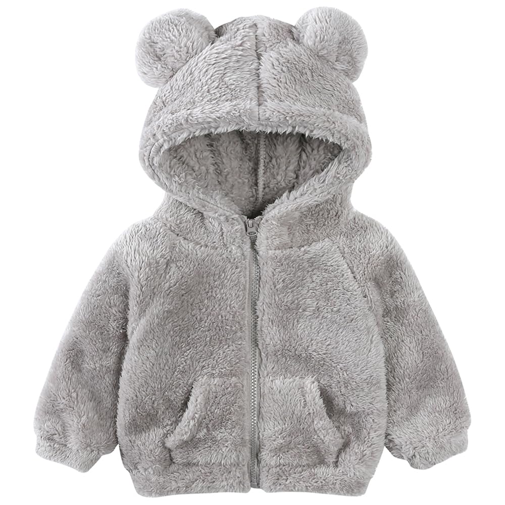 Newborn Infant Baby Boys Girls Cartoon Fleece Hooded Jacket Coat with Ears Warm Todder Kids Outwear Coat Zipper Up 0-6Y