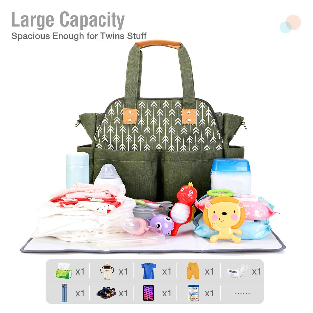 Lekebaby Diaper Bag Tote, 17 Pockets Large Travel Diaper Tote Waterproof with Portable Changing Pad, Mom Crossbody Hospital Bag for Labor Delivery, Baby Essentials for Newborn Gifts, Grey
