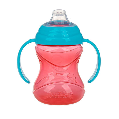 Nuby Clik-It Grip N' Sip Soft Spout No-Spill Training Sippy Cup with Handles - (3-Pack) 10 oz - 4+ Months - Aqua/Purple/Pink