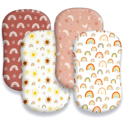 4 Pack Crib Sheets Boho Nursery Sheets Sunshine and Rainbow Desdign Neutral Unisex Fitted Baby Standard Crib Sheets for Baby Boys or Girls (Crib Sheets)