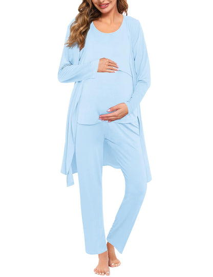 SWOMOG Maternity Nursing Robe Set 3 PCS Women Postpartum Pajamas Breastfeeding Labor Delivery Hospital Pregnancy Pjs
