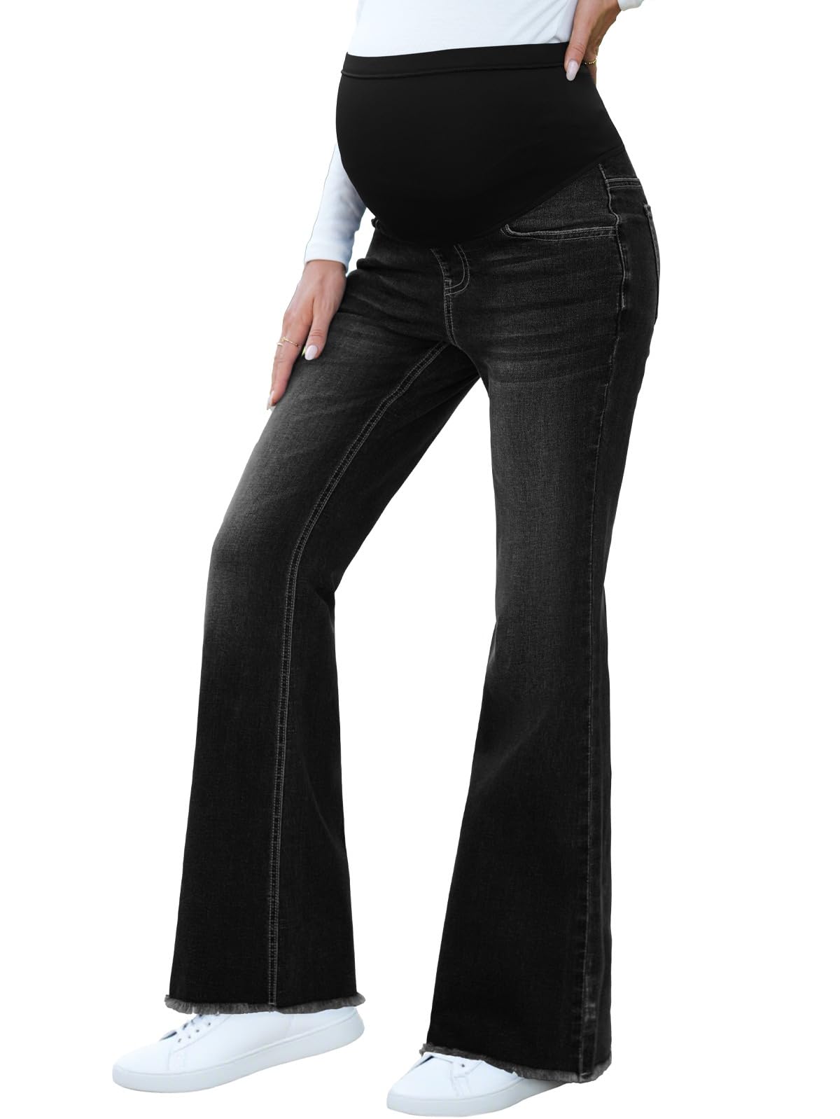 BLENCOT Maternity Jeans for Women Over Belly Pregnancy Pants Comfy Pregnant Jeans Flare Denim Jeans with Pockets