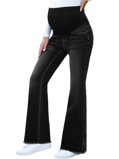 BLENCOT Maternity Jeans for Women Over Belly Pregnancy Pants Comfy Pregnant Jeans Flare Denim Jeans with Pockets