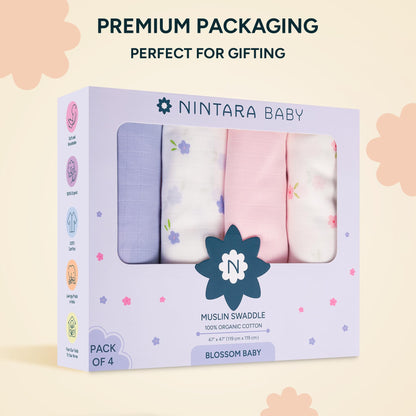 Muslin Swaddle Blankets for Newborns, 3 Pack Multipurpose 100% Organic Cotton, Ultra Soft Breathable Receiving Blanket 47 x 47 inches, Swaddle Wrap for Baby Boys & Girls