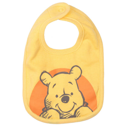 Disney Winnie the Pooh Baby 4-Piece Bodysuit Pants Bib and Hat Set Newborn to Infant
