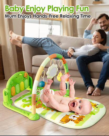 dearlomum Baby Play Mat Gym, Funny Play Piano Tummy Time Activity Mat with 5 Infant Sensory Toys, Music and Lights, Boy & Girl Gifts for Newborns 0 to 3 6 9 12 Months (Pink)