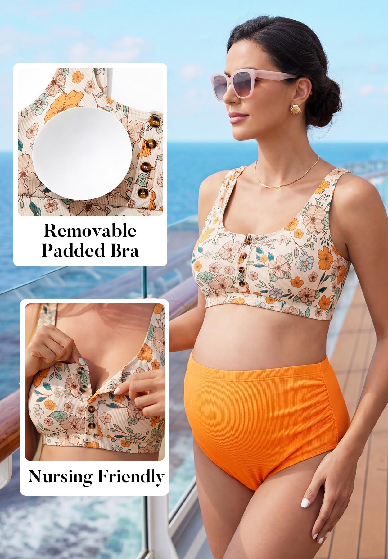 Zando High Waist Maternity Swimsuit Two Piece Pregnancy Swimwear Bikini Bathing Suits for Women Maternity Swimsuits