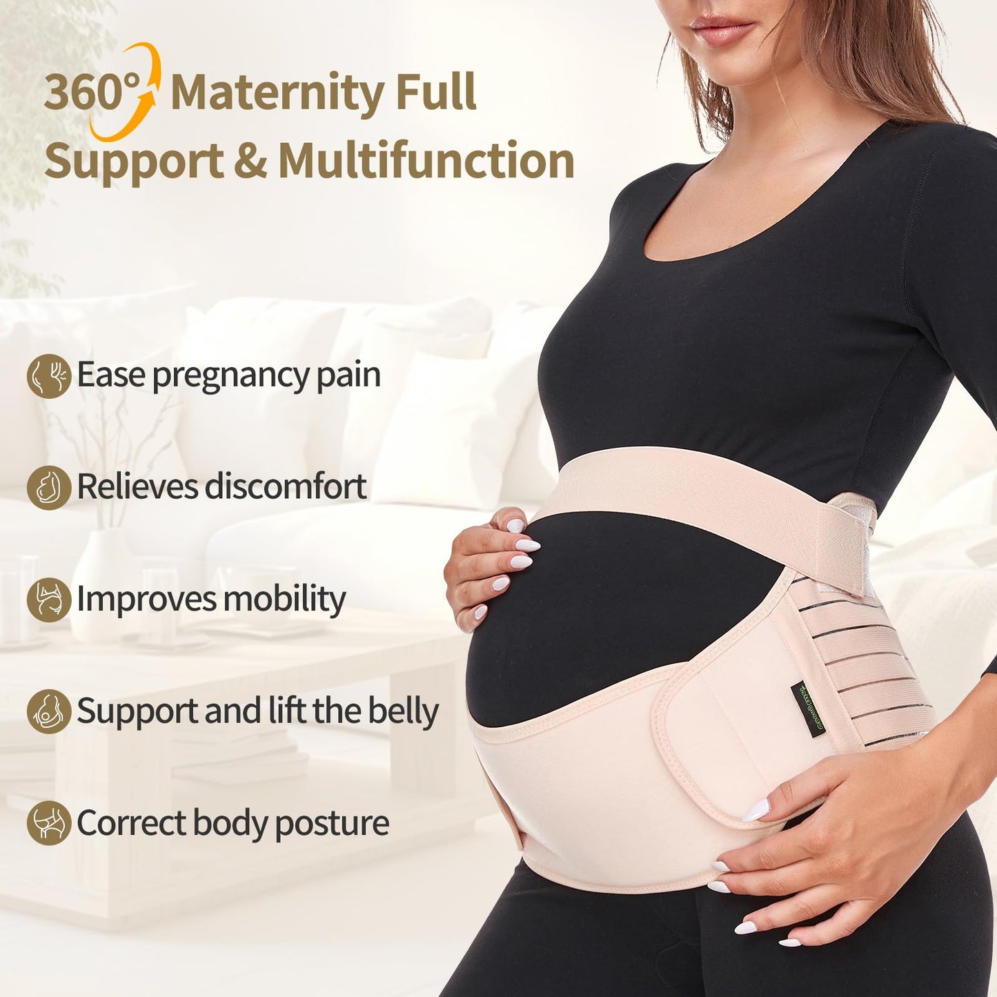 ChongErfei Maternity Belt, Pregnancy 3 in 1 Support Belt for Back/Pelvic/Hip Pain, Maternity Band Belly Support for Pregnancy Belly Support Band (L: Fit Ab 39.5"-51.3", Black)