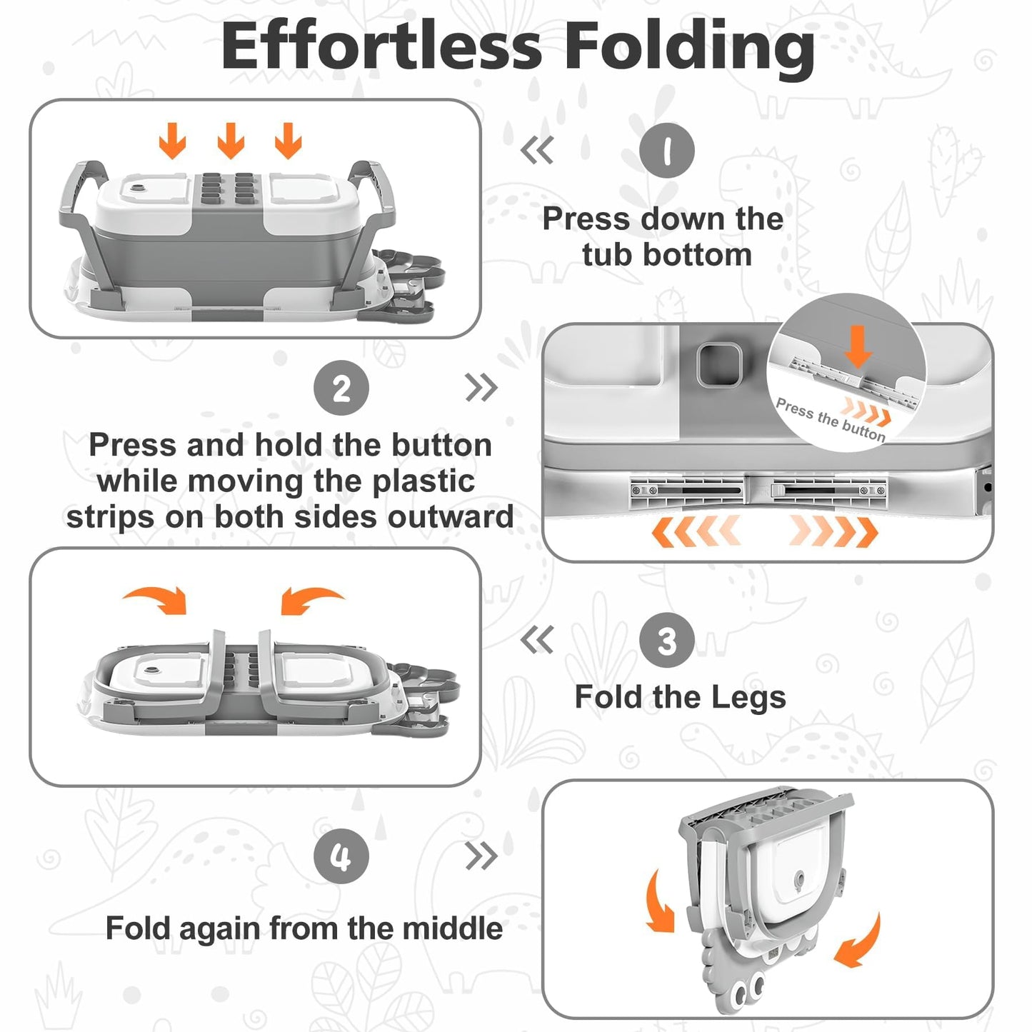 MoreFeel Collapsible Baby Bathtub for Newborn with Thermometer & 1 Hooded Towel & 1 Soft Floating Cushion,Portable Travel Bathtub with Drain Hole, Durable Foldable Baby Tubs for Infants to Toddler