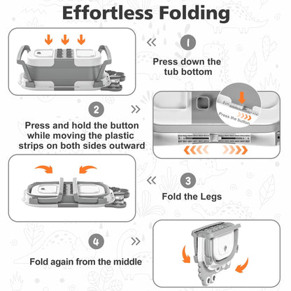 MoreFeel Collapsible Baby Bathtub for Newborn with Thermometer & 1 Hooded Towel & 1 Soft Floating Cushion,Portable Travel Bathtub with Drain Hole, Durable Foldable Baby Tubs for Infants to Toddler