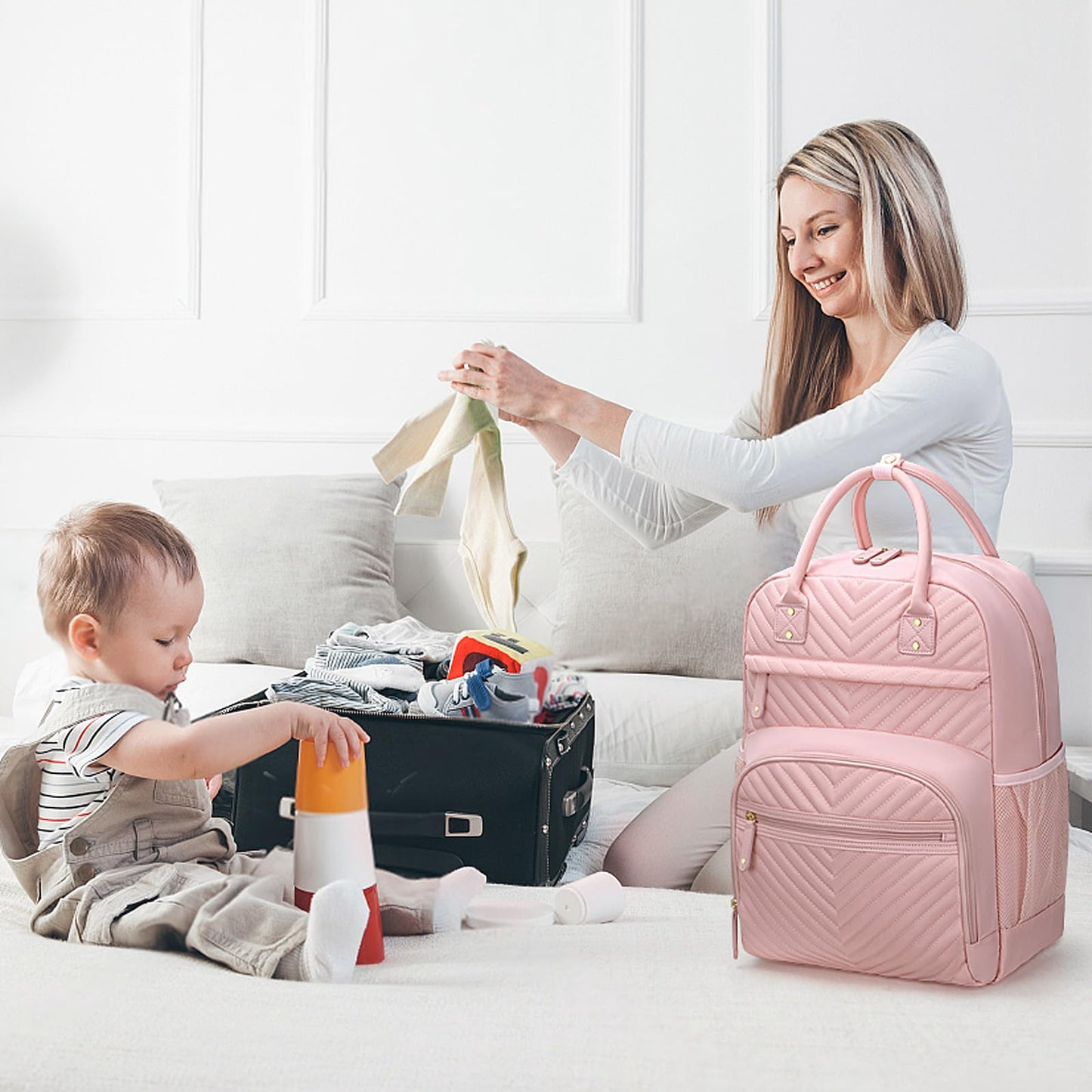 Tenot Diaper Bag Backpack for Women Large Capacity with Insulated Pockets Multifunctional Diaper Bags For Baby Girl Boy Waterproof Baby Bags For Mama Maternity Travel Bag Black
