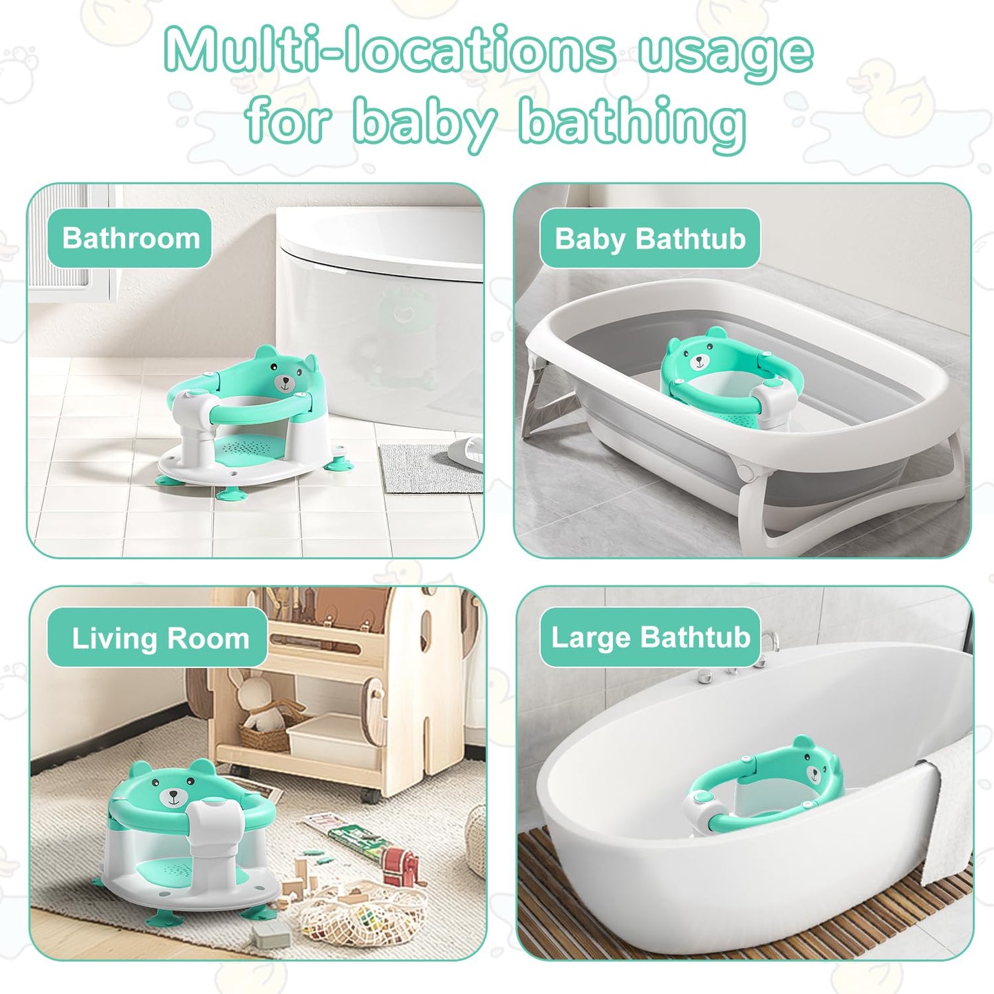 Baby Bath Seat for Babies 6 Months & up, Non-Slip Toddler Bath Seats for Babies Sitting Up, Safe Infant & Newborn Bathtub Chair with 4 Suction Cups & Soft Cushion for Shower,Blue
