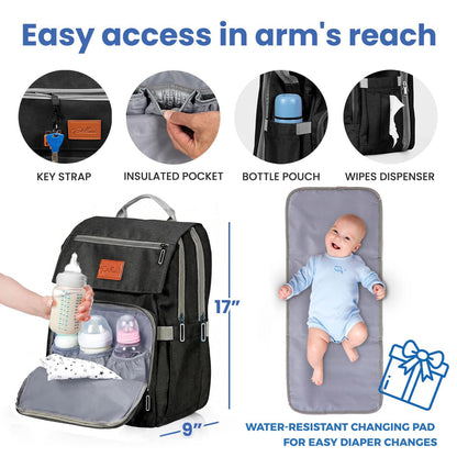 PILLANI Baby Diaper Bag Backpack - Baby Bag for Girls & Boys, Large Waterproof Toddler Diaper Backpack - Baby Shower Gifts & Registry Must Haves - Travel Diaper Bags with Changing Pad - Newborn Stuff